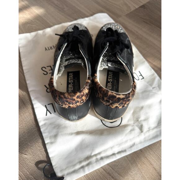 Golden Goose Black Sneakers with Silver Glitter and Leopard Accent - Picture 3 of 6